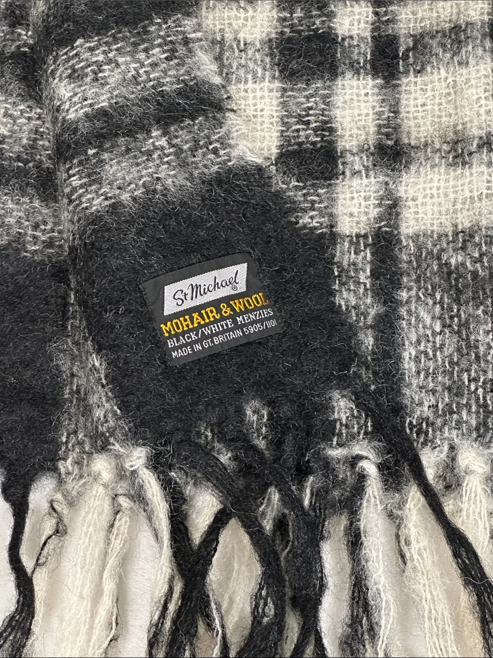 St. Michael Mohair & Wool Black & White Plaid Scarf